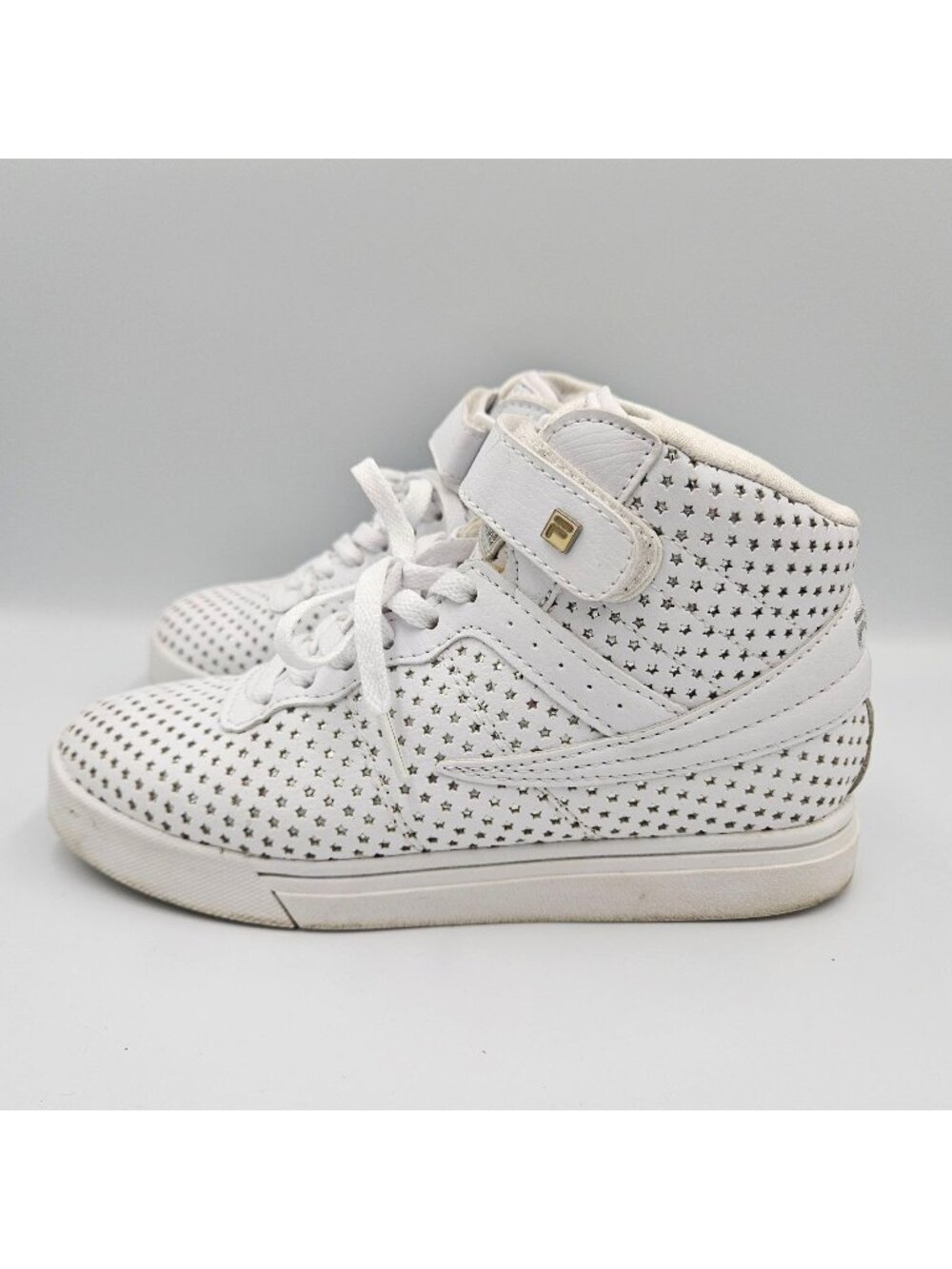Fila Vulc 13 MP Stars Shoes Girls 4 White High Top Sneakers with Silver Stars